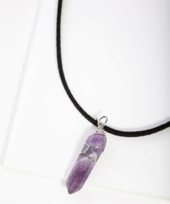 Rhodium Wire Wrap Amethyst Stone Necklace