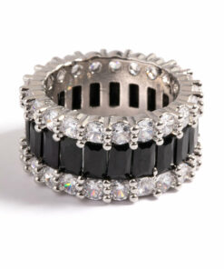 Rhodium  Large 3-Row Ring