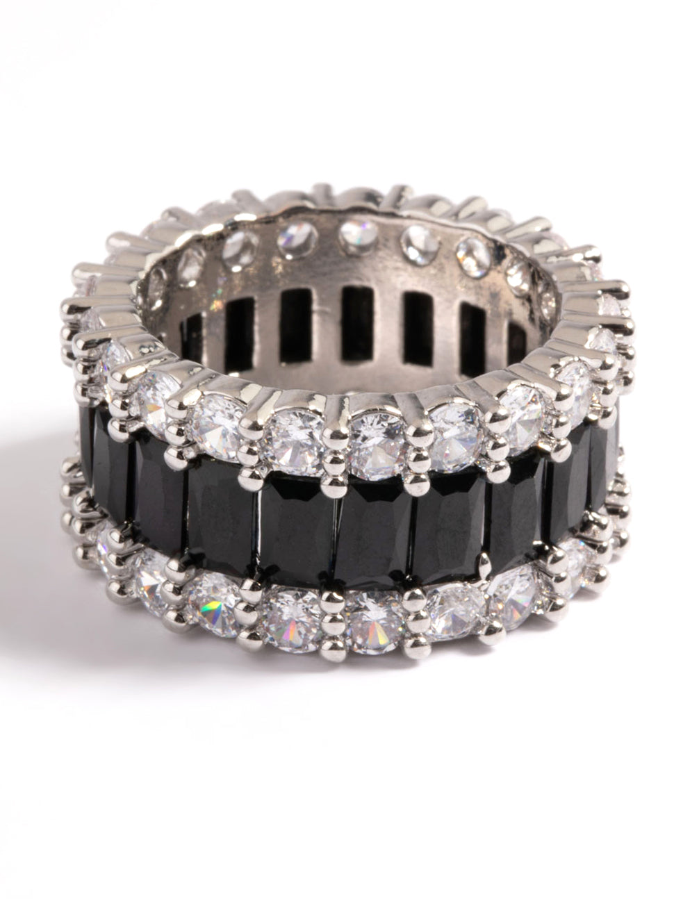 Rhodium Large 3-Row Ring