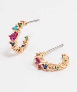 Rainbow Stone Hoop Earrings