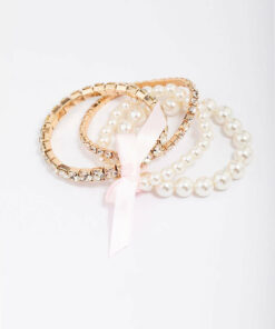 & Pearl Beaded Bow Bracelet 4-Pack