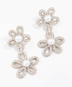 Double Flower Pearl Earrings