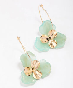 & Green Large Flower Wire Hoop Earrings