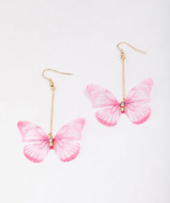 & Pink Fabric Butterfly Earrings