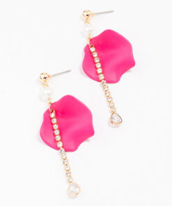 & Pink Iridescent Petal Chain Earrings