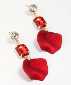 Rectangular Red Petal Earrings