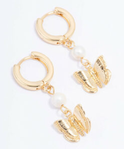 Butterfly & Freshwater Pearl Hoop Earrings