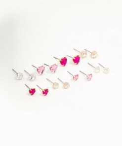 Heart & Crystal Solitaire Earring 8-Pack