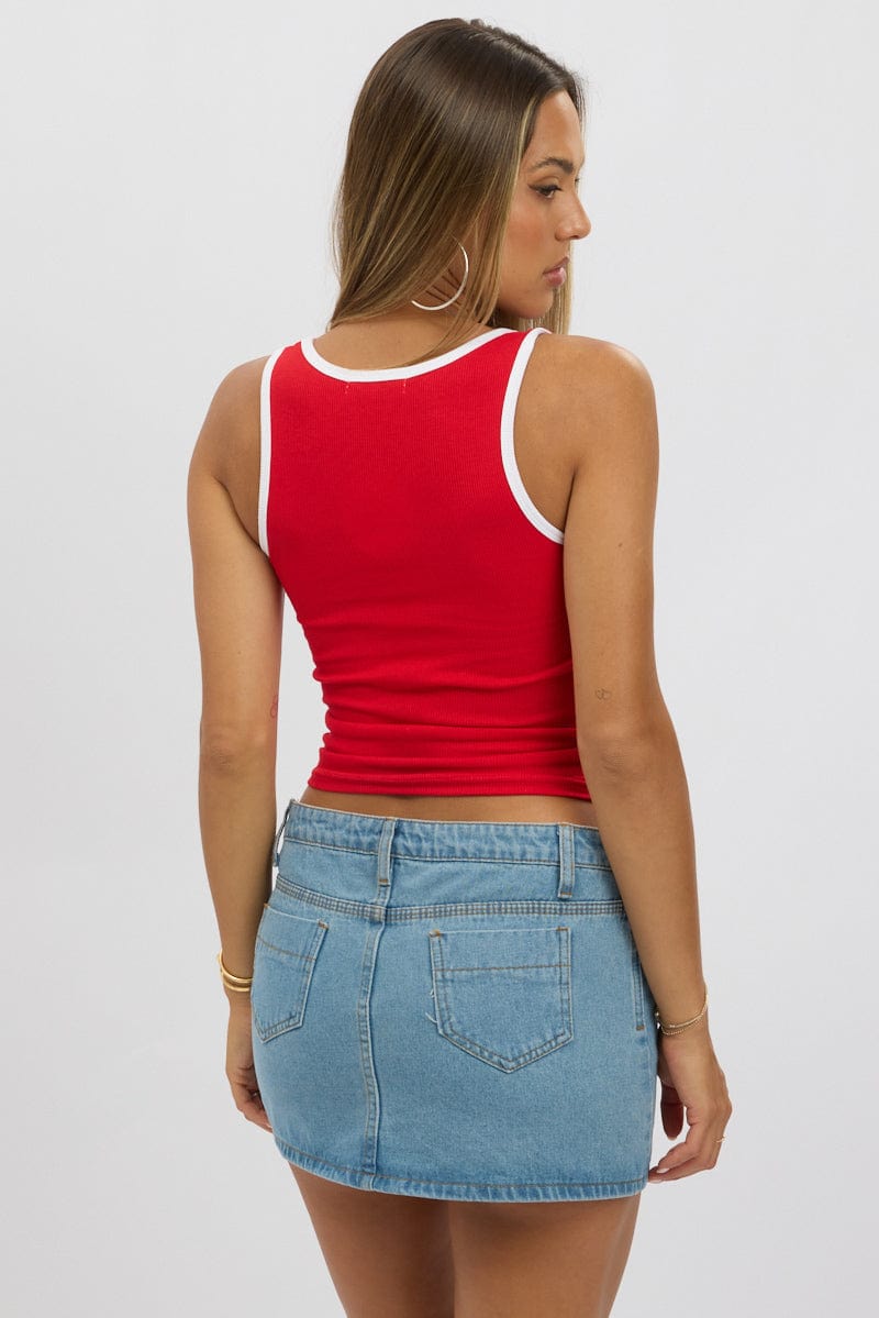 Red Tank Top Sleeveless Contrast Trim - Image 5