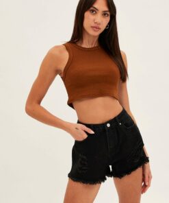 Brown Tank Top Sleeveless Crew Neck