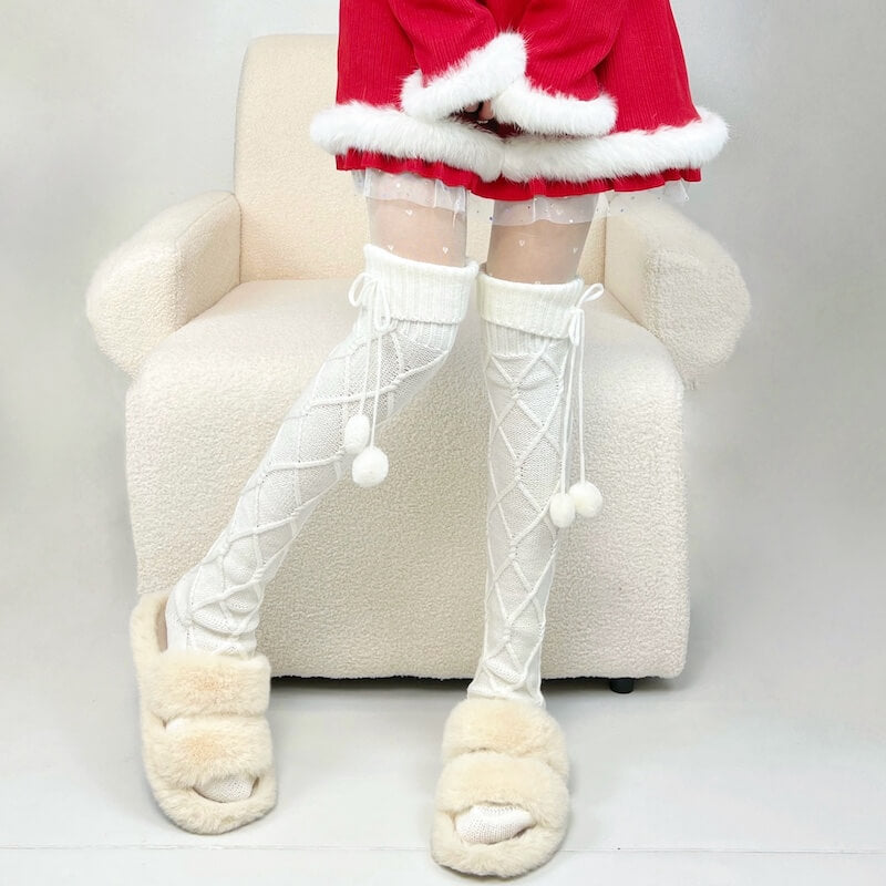 Fluffy warm pompon stockings - Image 2