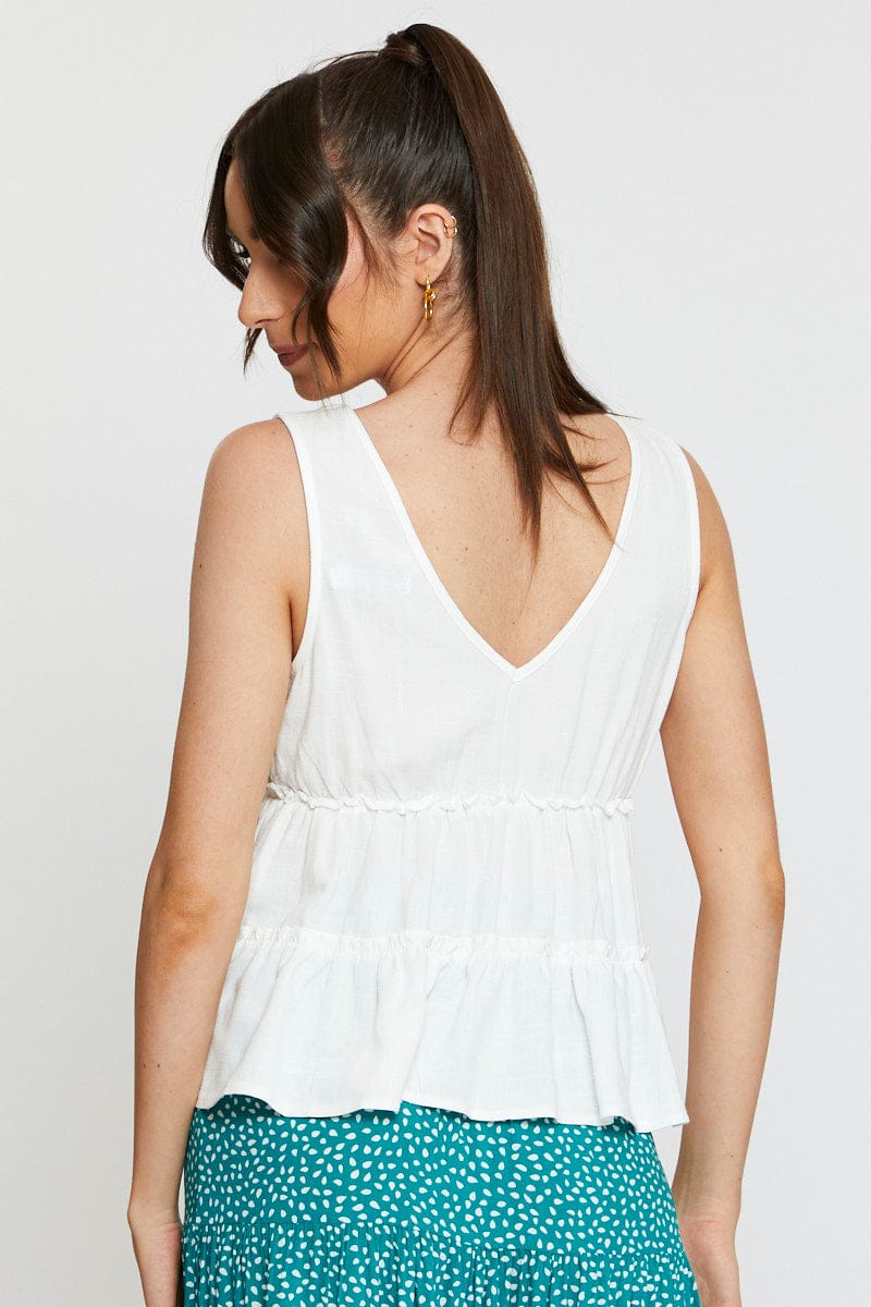 White Peplum Blouse Sleeveless V-Neck - Image 5