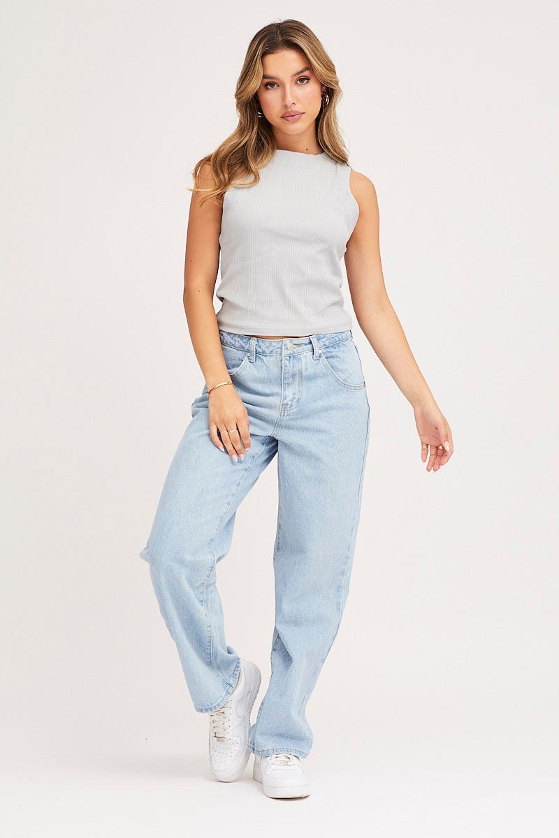 Blue Tank Top Sleeveless Crew Neck - Image 2