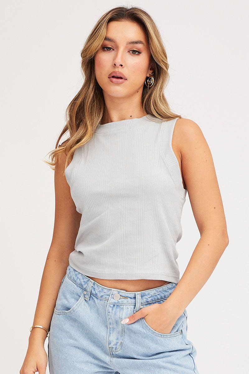 Blue Tank Top Sleeveless Crew Neck - Image 3