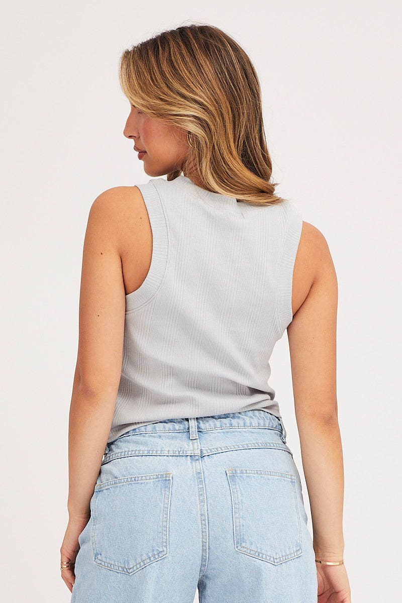 Blue Tank Top Sleeveless Crew Neck - Image 5