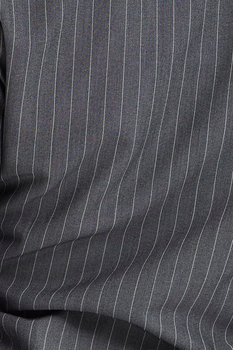 Grey Stripe Shirt Long Sleeve Collared Hook & Eye - Image 6