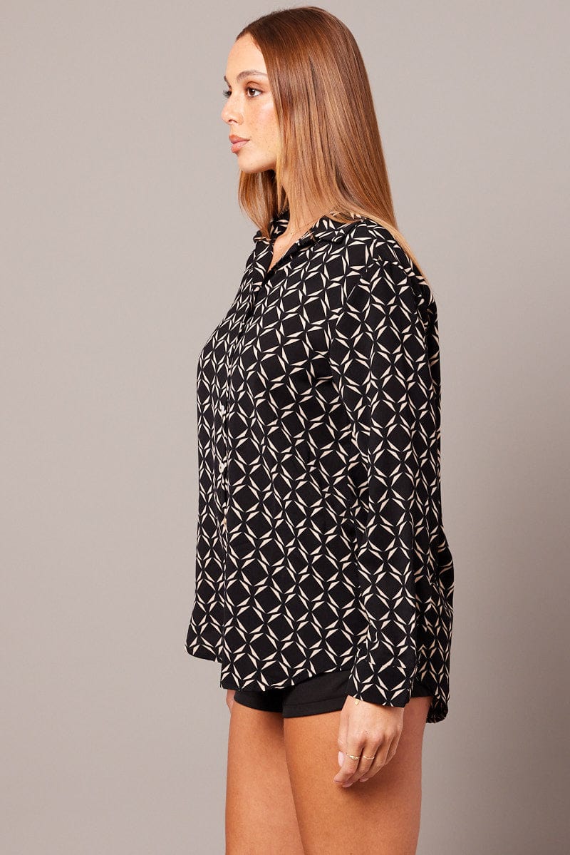 Black Geo Relaxed Shirt Long Sleeve - Image 4