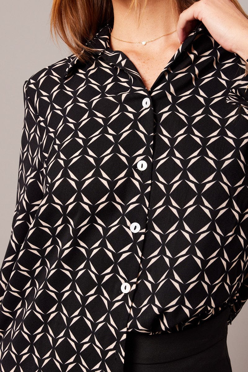 Black Geo Relaxed Shirt Long Sleeve - Image 6