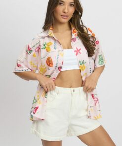 Pink Abstract Relaxed Shirt Short Sleeve