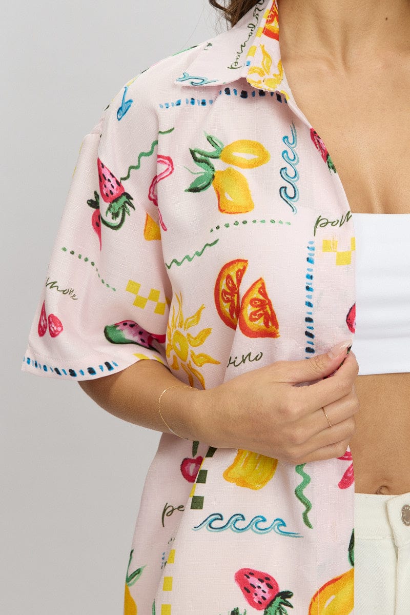 Pink Abstract Relaxed Shirt Short Sleeve - Image 6